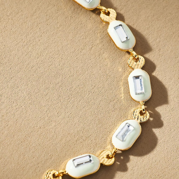 ANTHROPOLOGIE NWT ONE 1 14K Plated Linked Crystal Bracelet WHITE 6.5-7.5" - Picture 2 of 3